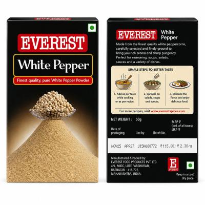 EVEREST WHITE PEPPER FINEST QUALITY PURE WHITE  PEPPER POWDER -50g